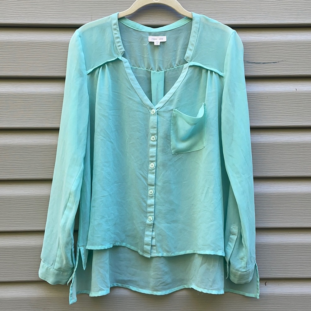 UO Sheer High-Low Button-Down Top
